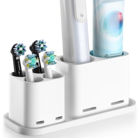Gsocel Aufsteckbürsten Halter,Zahnbürstenhalter Elektrische Zahnbürste für Aufbewahrung 4 Zahnbürstenkopf und 2 Zahnpastahalter ABS,Weiß