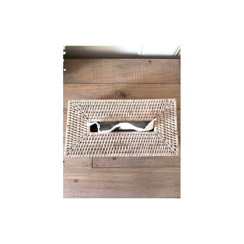 White Wash Rattan Tissue Box Napkin Holder (Tissue Box Cover