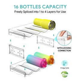 Areforic 4 Tier Water Bottle Organizer - 16 Bottle Stackable Cup Organizer for Cabinet, Countertop, Pantry & Fridge, Free-Standing Kitchen Tumbler Storage Holder for Wine and Drink Bottles