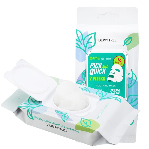 Dewytree Pick and Quick 2 Weeks Soothing Mask 14 Sheets - Dispenser Type, Perfect Soothing Daily Facial Mask Sheet, Tea Tree and Madecassic Acid, for Irritated and Sensitive Skin