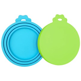 PWOD 2 Pack Pet Food Cans Lids, Silicone Food Can Covers for Dog and Cat, BPA Free/Food Safe/Universal, One Fit Most Standard Size Food Can Top Green/Blue