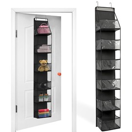 lbxtswpl Over Door Storage Organiser, 6-Shelf Clear Window Pockets Organiser, Black Hanging Organisers Bedroom Over the Door Organisers with hook for Door Organise Bedroom Children's Room Bathroom