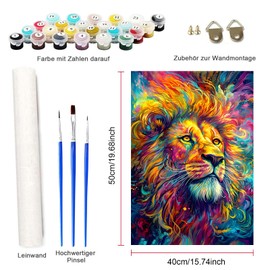 FLAJZ Paint by Numbers Adults, DIY Hand-Painted Oil Painting Set for Beginners and Adults, Acrylic Paint, Lion Children's Painting, Creative Home Decoration, Gift, Christmas (Oil Painting 9)