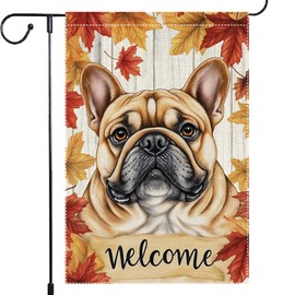 Welcome Fall Garden Flag 12x18 Inch Double Sided Small Autumn Maple Leaf bulldog Burlap Decor Rustic Farmhouse Home Yard Lawn Decoration