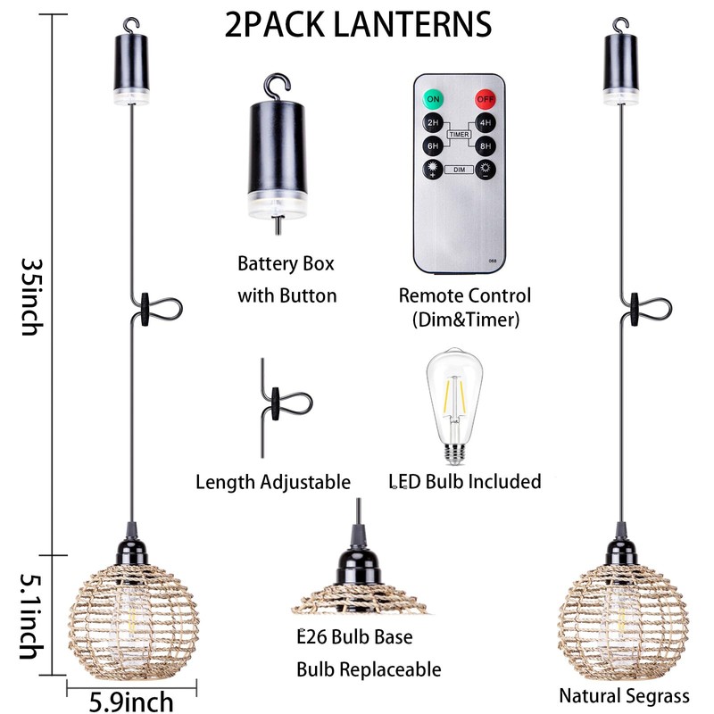 Battery Operated Hanging Pendant Lantern Lights, Outdoor Chandelier Light with