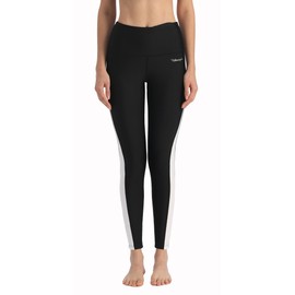 Ubestyle UPF 50+ High Waist Women's Surf Water Leggings Swim Tights Sun Protective (Black/White, L)