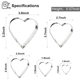 5 Pack Cookie Cutters, Heart Cookie Cutter, Stainless Steel Cookie Cutters for Cookie, Biscuit, Sandwiches, Valentine's Day