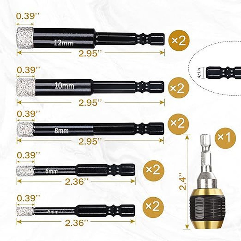 Diamond Drill Bits Set Hex Shank Diamond Hole Saw Kit