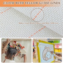 27" x 19" Overlocking Monks Cloth for Punch Needle Rug Tufting Fabric with Marked Lines, Punch Needle Fabric for Gun Rug Tufting and Embroidery,White Punch Needle & Tufting Cloth