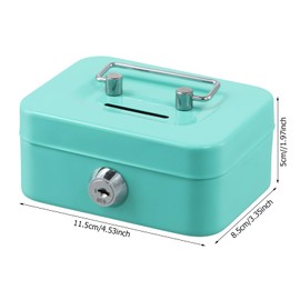 Focenat Cash Box with Lock Key, Mini Metal Money Box, Small Cash Box, Small Lock Box for Money, for Kids keeping Coins, Cash, 4.53 x3.35 x 1.97 Inch, Green