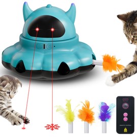 MIKK Cat Laser Toy 2-in-1 Interactive for Indoor Cats Automatic Toy Rechargeable Cat Feather Toys