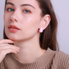 RUOFFETA Acrylic Huggie Earrings, Colorful Dome Huggie Hoop Earrings for Women(Pink)