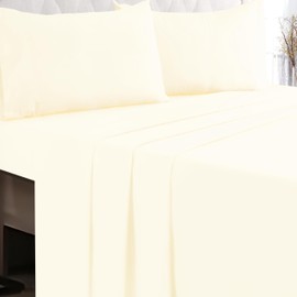 GLAMBURG Cotton Rich Queen Sheet Set - 4 Piece Deep Pocket Bedding Sets Queen with Marrowing - Ultra Soft, Wrinkle Resistant, Quick Dry, Easy Care Queen Sheets - Ivory