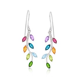 Ross-Simons 3.10 ct. t.w. Multi-Gemstone Vine Drop Earrings in Sterling Silver