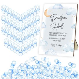 ALodr Pacifier Hunt Game - Baby Shower Games，Glitter Moon and Twinkle Stars Theme, Baby Shower Decoration, Party Favors for Baby Showers Game Cards - 5 x 7 inch