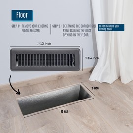 [3 Pack] Fits 2x10 and 10x2 Duct Opening | Floor Register with Louvered Design by Handua | Heavy Duty Walkable Design with Damper | Floor Vent Grille | Easy to Adjust Air Supply Lever | Black