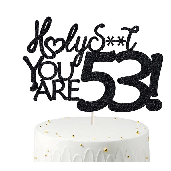 Decoración para tartas de cumpleaños 53, decoración para tartas de cumpleaños 53, color negro con purpurina, divertida decoración para tartas 53 para hombres, decoración para tartas 53 para mujeres, decoración de cumpleaños 53, decoración para tartas de 