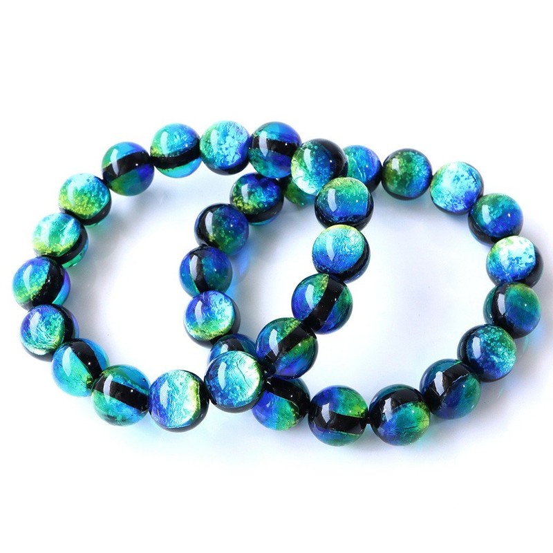 Gold Stone Keramarin Firefly Glass Bracelet, 0.5 inches (12 mm),