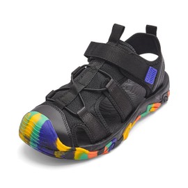 Balabala - Sandalias para niños y niñas, puntera cerrada, para verano, para playa, atléticas, antideslizantes, con gancho y lazo, Negro -, 16.5 MX Niño pequeño