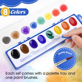 FUMILE Watercolor Paint Set Bulk,5 Pack,8 Colors Watercolors Paint with Paintbrush.Washable Watercolor Paint Set Kids for Parties, Classrooms,Birthday Party Favor.