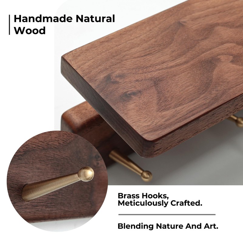 MATOOYA Shelf with Hooks, Solid Wood Bedroom Shelves for Wall,