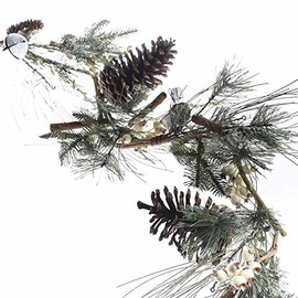 Factory Direct Craft Mixed Evergreen, Pine Cone, Silver Glitter Bell, Creamy Berry and Burlap Stick Garland for Home Decor, Christmas Embellishing and More