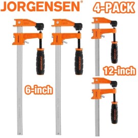 JORGENSEN 4-packs Steel Bar Clamps Set 6-inch & 12-inch Medium Duty 600 Lbs Load