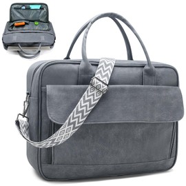 SUCIKORIO Teacher Tote Bag for Women 17inch PU Leather Laptop Briefcase Nurse Bags Professional Work Computer Bags Large Messenger Office Bag For Nursing, School, College, Gray