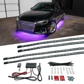 LEDGlow 4pc Multi-Color Slimline Flexible Car Underbody Underglow Accent Neon LED Lighting Kit - 10 Solid Colors - 13 Patterns - Music Mode - Flex Tubes Contour Vehicle - Control Box & Remote