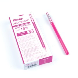 Pentel Mattehop Matte Gel Rollerball Pen, Art, Sketching, Journaling, 1.0mm Medium Point Size, Pink Ink, Box of 12