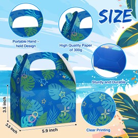 Engrowtic 16 Pcs Hawaiian Party Favor Boxes Blue Cartoon Party Paper Treat Gable Gift Boxes Summer Hawaiian Luau Tropical Candy Treat Bag for Hawaii Tropical Birthday Supplies
