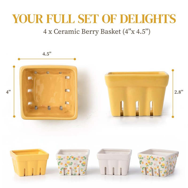BIEN BEAU Ceramic Berry Basket, Farmhouse Colander, Farmers Market square