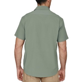 PIQIDIG Men's Sun Protection Shirts Short Sleeve UPF 50+ Quick Dry Cooling Shirts Hiking Fishing Safari Camping with Button Pea Green 2XL