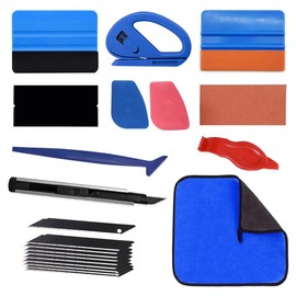 Car Window Film Tinting Tools 21Pcs Felt Squeegee Vinyl Cutter Wrap Kit, Mini Go Corner Squeegee for Car Wrapping, Retractable 9mm Utility Knife and Blades, Cleaning Cloth