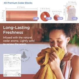 WAYHOME Cedar Blocks for Clothes Storage, Chips, Balls & Rings – 40-Pack Natural Cedar Wood Closet Freshener, Odor Eliminator & Moisture Absorber for Drawers & Storage