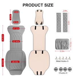 BEITK 2 Pack Leather Front Car Seat Covers, Universal Sideless Car Seat Protectors with Storage Pocket and Seat Belt Pads, Waterproof Automotive Seat Cover for Cars Trucks SUV(Grey)