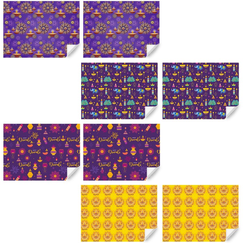 Pretty Happy Diwali wrapping paper 8 Sheets 4 Designs Folded