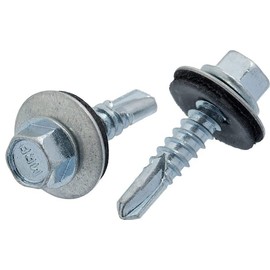 5.5mm x 38mm Silver Self-Drilling Roofing Screws Farmer Screws with EPDM Sealing Washer Painted (Pack of 50)