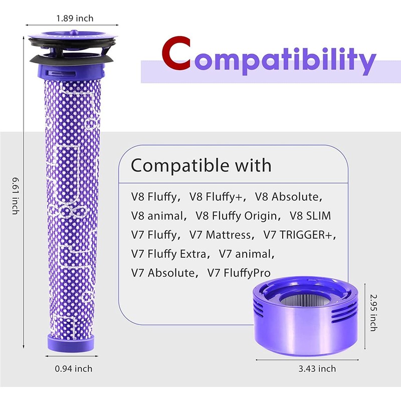 6 Pack Filters Kit for Dyson, Vacuum Filter Replacement Compatible