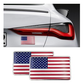 Dickno 2PCS American Flag 3D Metal Decal, Aluminum Alloy Car Emblem Stickers, Patriotic Stars Stripe USA Flag Auto Body Decoration, Universal Exterior Decor Accessories for Car SUV (Red Flag)