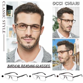 OCCI CHIARI Bifocal Reading Glasses for Men 2.25 Blue Light Blocking Computer Readers Small Frame 1.00 1.25 1.50 1.75 2.00 2.25 2.50 2.75 3.00 3.50 (Black)