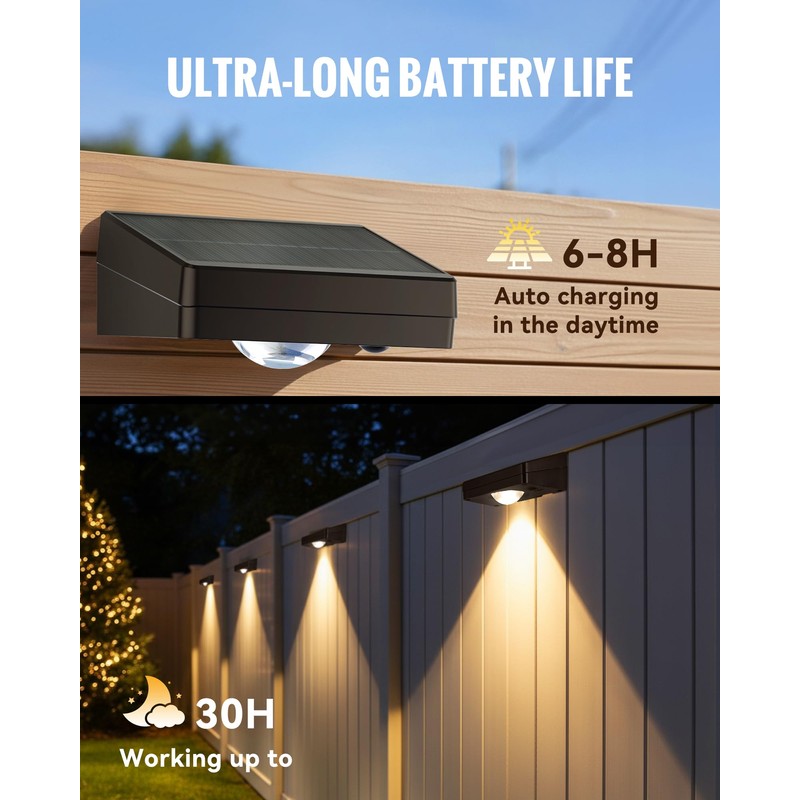 FabStyl Solar Fence Lights Outdoor Waterproof, Fence Light Solar Powered