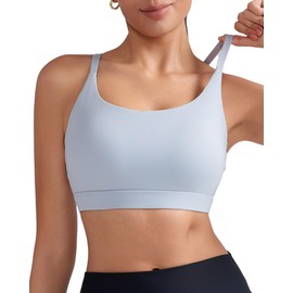 RUNNING GIRL Sports Bras for Women,Light Impact Molded Cup Sports Bra Spaghetti Thin Strap Yoga Workout Bra(WX3118_Grey_L)