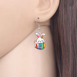 OUSIO Easter Acrylic Easter Eggs Bunny Earrings Adorable Floral Rabbit Dangle Drop Jewelry Charm for Women Spring Holiday Gifts (Multicolor)