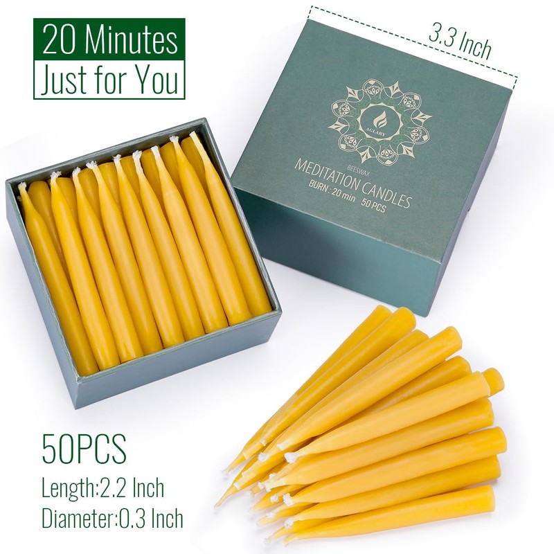 20 Minute Pure Beeswax Candles, Drip-Free Meditation Candles, Mini Taper