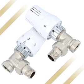 Thermostatic Radiator Valve Set Replacement TRV Standard II Corner 1/2 Inch Brass Central Heating Control Thermostat Complete Set Thermostat Head M30 x 1.5 Return Fitting Thermostat Valve Base
