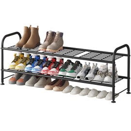 LINZINAR Shoe Rack 2 Tier Storage Organizer for Closet Entryway Metal Black