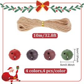 WEBEEDY 16pcs Christmas Jingle Bells Large Craft Bell Ornament with Star Cutout 4 Colors Sleigh Bells Hanging Decor Decoration for Christmas Tree Wreath Party Supplies(Big Size: 5cm)
