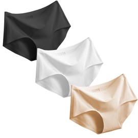 Women’s Underwear 3 Pack Seamless Basic Invisible Plus Size Underwears Bikini Hipster Briefs Panties FULL BACK 3 Colors 2X