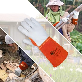 SAFTA Spark and Heat Proof Gloves, Sheep leather Palm & Top with Cow Split Leather Cuff, AZO free Ideal TIG Welding Gloves, Perfect for Gardening, Soldering, Metal Handling. (Size 10, Orange)